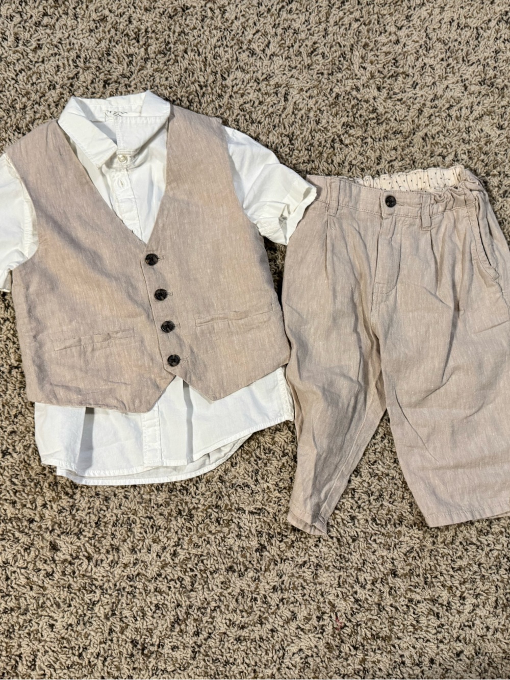 H&M Beige Vest and Pants Set with White Shirt